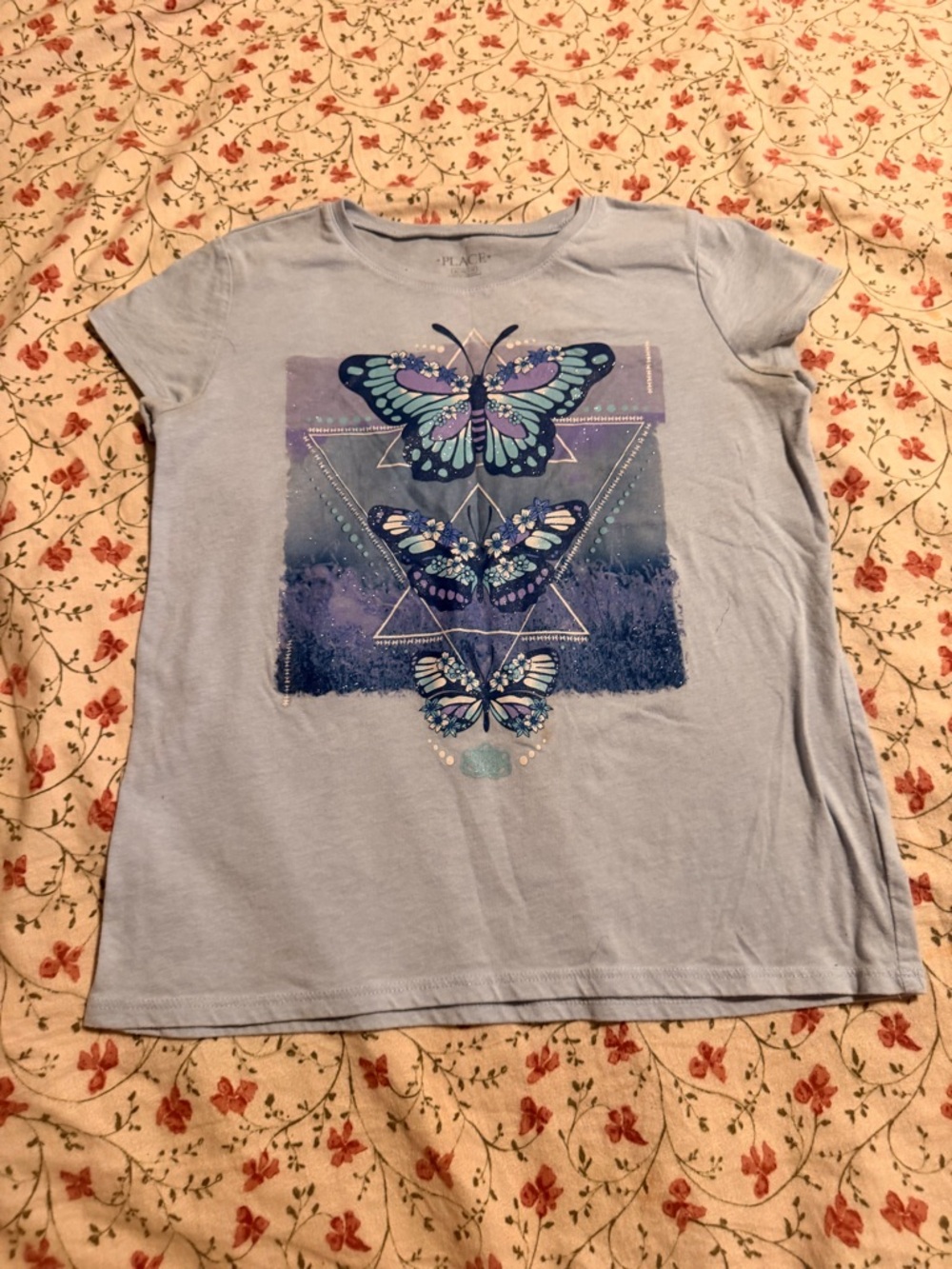 Place Light Blue Girls Butterfly Tee with Purple & Teal Accents
